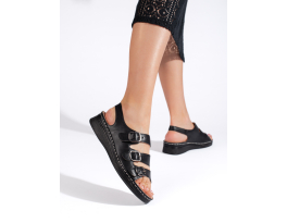 Luxusní  sandály dámské černé na klínku