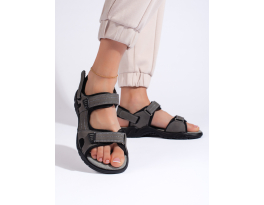 Luxusní šedo-stříbrné  sandály dámské na plochém podpatku