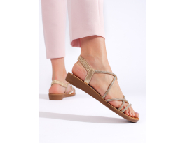 Komfortní  sandály zlaté dámské na plochém podpatku