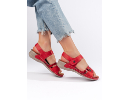Módní  sandály červené dámské na plochém podpatku