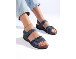 Zajímavé  sandály dámské modré na plochém podpatku