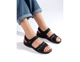Praktické  sandály černé dámské na plochém podpatku