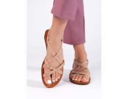 Moderní dámské růžové  sandály na plochém podpatku