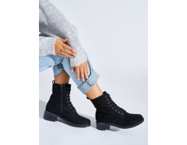 Pohodlné  kotníčkové boty dámské černé na širokém podpatku